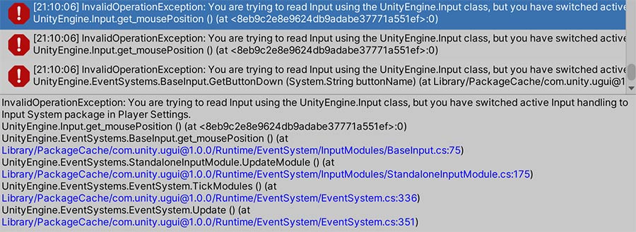 InvalidOperationException error in the console.