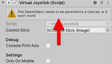 Joystick is not parented to a Canvas.